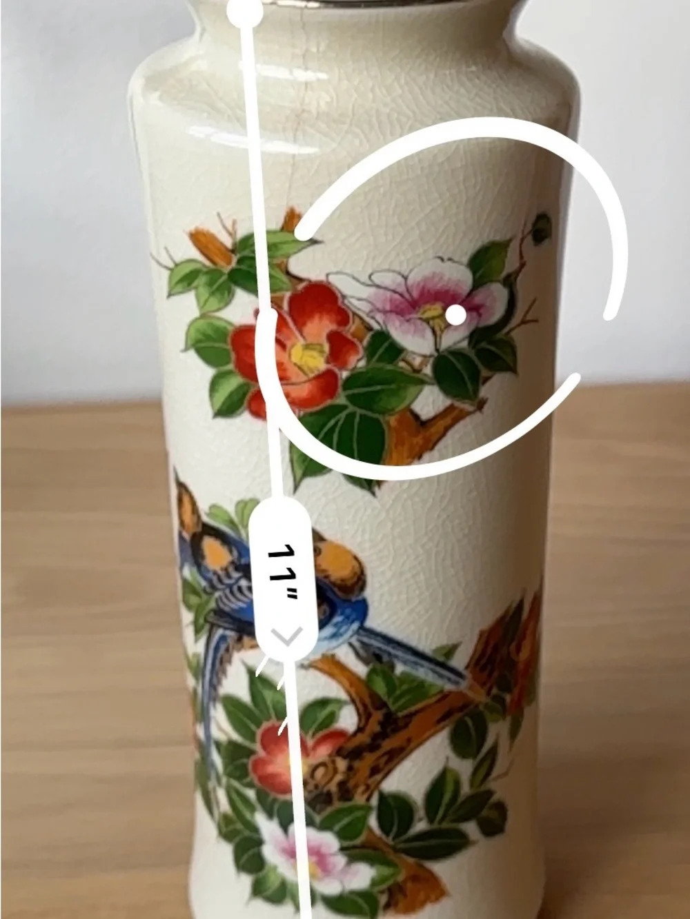 Vintage Japanese Kutani Satsuma Style Vase 11” Crackle Glaze Birds & Camellias - Picture 8 of 9